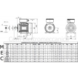 Single-phase electric motor 2.5 HP 4 poles 1400 rpm MEC 90 Form B3 - 230 V