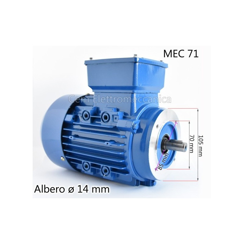 Motor eléctrico trifásico 1 CV - 0,75 kW 2800 rpm 2 polos MEC 71 Forma B14