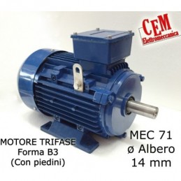 Motor eléctrico trifásico 0,50 CV - 0,37 kW 1400 rpm 4 polos MEC 71 Forma B3