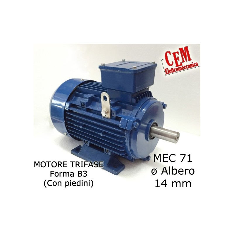 Moteur électrique triphasé 0,75 HP - 0,55 kW 1400 rpm 4 pôles MEC 71 Form B3